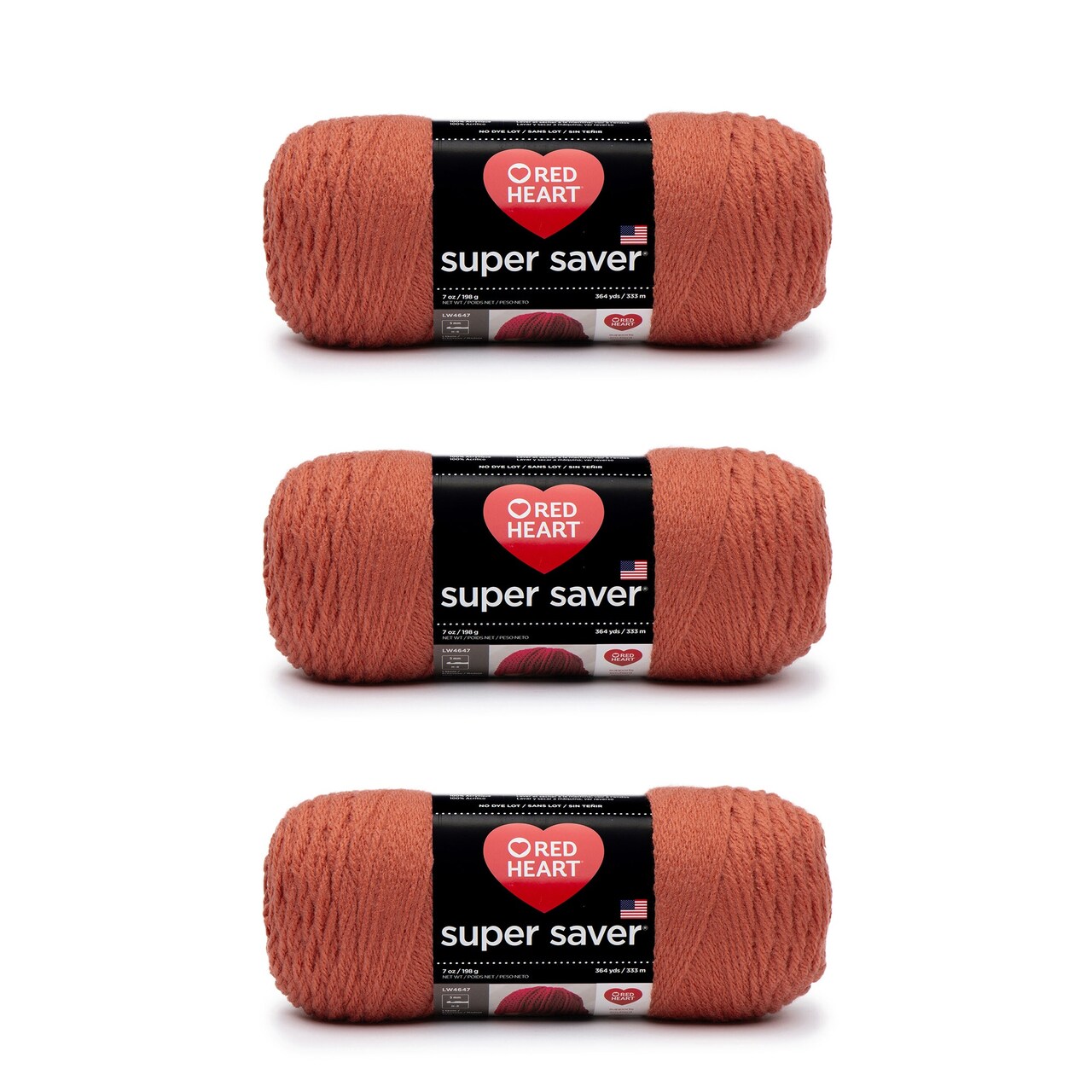 Red Heart Super Saver Coral Yarn - 3 Pack of 198g/7oz - Acrylic - 4 Medium (Worsted) - 364 Yards - Knitting/Crochet